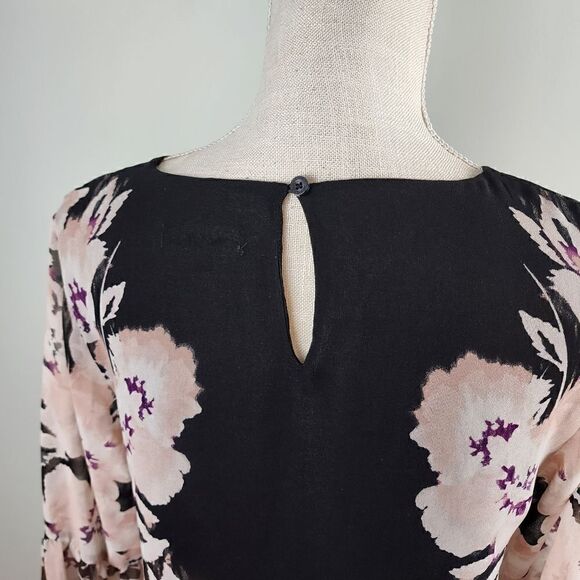 Calvin Klein Floral Sheer Long Bell Sleeve Loose Fit Lined Blouse Size XS - Picture 5 of 8